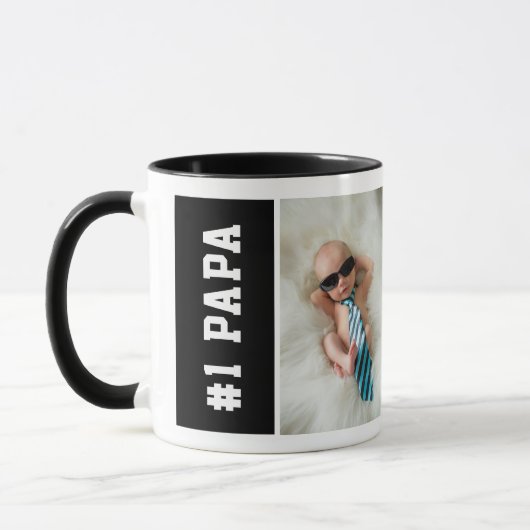 Nummer eins Papa Schwarz Custom 4 FotoCollage Tasse (Links)