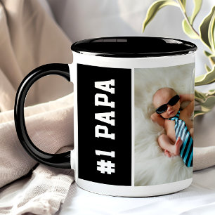 Nummer Eins Papa Schwarze individuelle 4-Foto-Coll Tasse