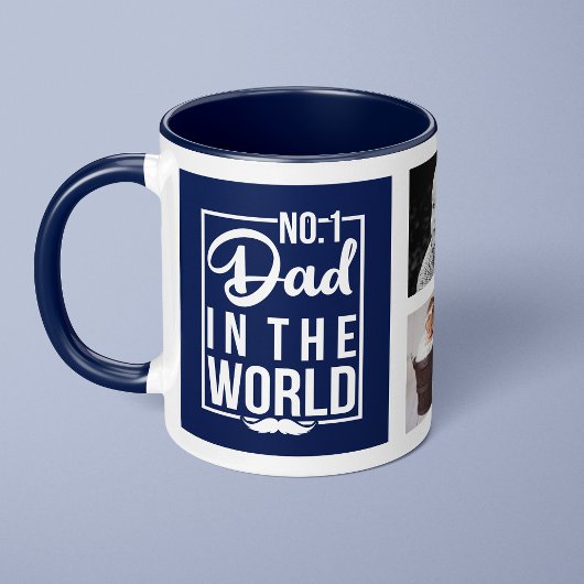 Nummer eins Vater Navy Blue Custom Foto Collage Tasse