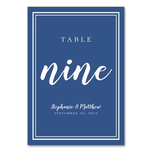 Nummer NINE Simple Classic Blue White Wedding Tischnummer (Vorderseite)