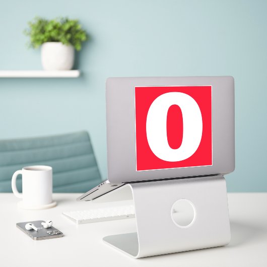 Nummer Null Rot und Weiß Aufkleber (Laptop auf Schreibtisch)