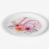 Nummer Sechzehn mit Blume Pappteller (Schrägansicht)