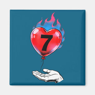 Nummer sieben Feuer-Herz-Ballon-Pärchen Magnet
