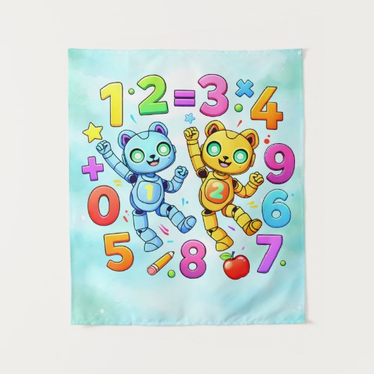 Nummer-Tag Süße Mathe-Tiere Design Wandteppich (Vorderseite)