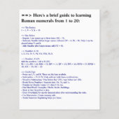 Nummern 1-20 römische Zahlen | I bis XX Diagramm Flyer (Hinten)