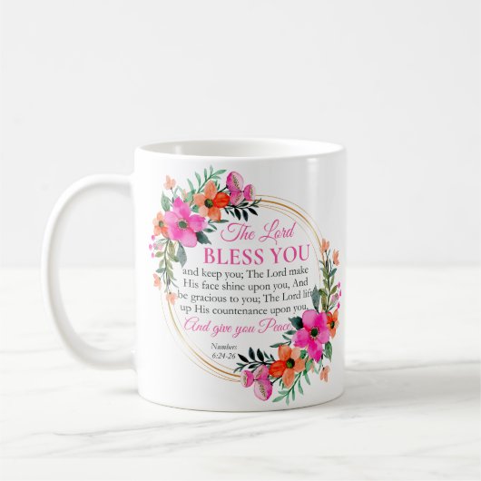 Nummern 6:24-26 Christlicher rosa Blumenkranz Kaffeetasse (Links)