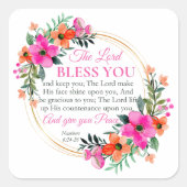 Nummern 6:24-26 Christlicher rosa Blumenkranz Quadratischer Aufkleber (Vorderseite)