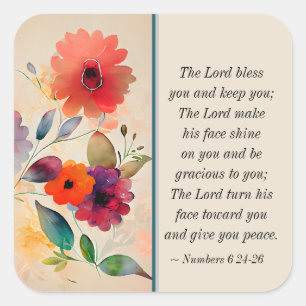 Nummern 6 24-26 Lord Bless You Floral Watercolor Quadratischer Aufkleber