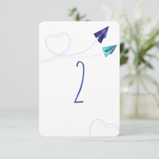 Nummernkarte für das Flugzeug Papier Einladung (Stehend Vorderseite)