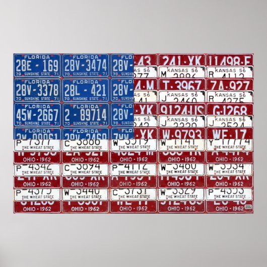Nummernschild Flag der Vereinigten Staaten USA 201 Poster (Vorne)