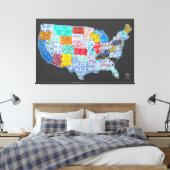 Nummernschild Karte der USA auf Grau Leinwanddruck (Insitu (Schlafzimmer))