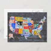 Nummernschild Karte der USA auf grauen Holzplanen (Vorne/Hinten)