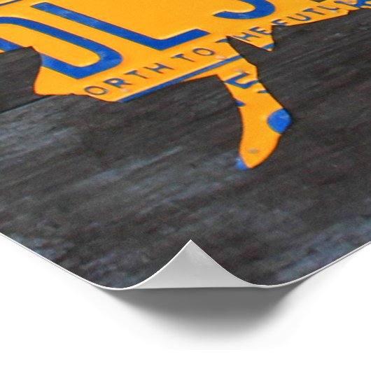 Nummernschild Karte der USA auf grauen Holzplanen Poster (Ecke)