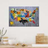 Nummernschild Karte der USA - Muscle Car Edition Poster (Küche)