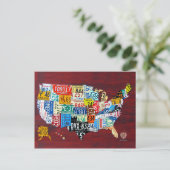 Nummernschild Karte der USA Postkarte (Stehend Vorderseite)