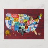 Nummernschild Karte der USA Postkarte (Vorderseite)