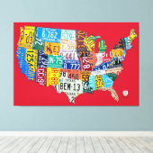 Nummernschild Karte der USA Wrapped Canvas Red Leinwanddruck (Insitu (Holzboden))