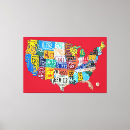 Nummernschild Karte der USA Wrapped Canvas Red Leinwanddruck