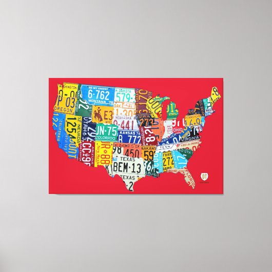 Nummernschild Karte der USA Wrapped Canvas Red Leinwanddruck (Vorderseite)