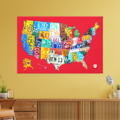 Nummernschild Karte der USA Wrapped Canvas Red Leinwanddruck (Insitu (Wohnzimmer))