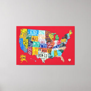 Nummernschild Karte der USA Wrapped Canvas Red Leinwanddruck
