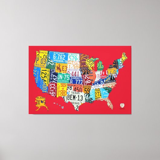 Nummernschild Karte der USA Wrapped Canvas Red Leinwanddruck (Vorderseite)