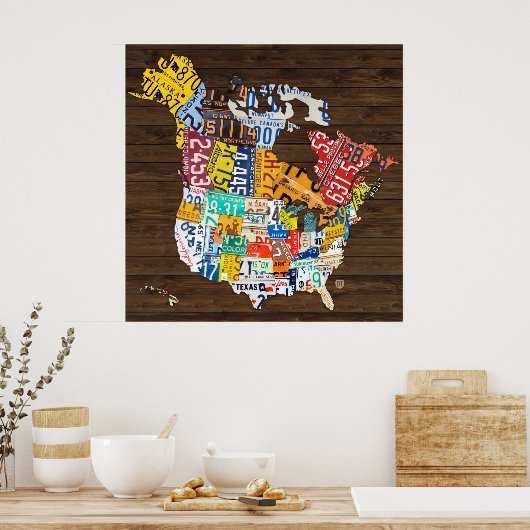 Nummernschild Karte Nordamerika: Plus Hawaii Poster (Küche)