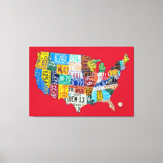 Nummernschildkarte der USA auf Keilrahmenleinwand Leinwanddruck