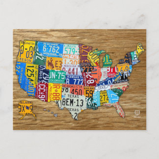 Nummernschildkarte der USA Reise durch die 50 Staa Postkarte