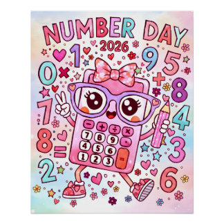 Nummerntag 2026 Süßer Rosa Taschenrechner Mathe-De Poster