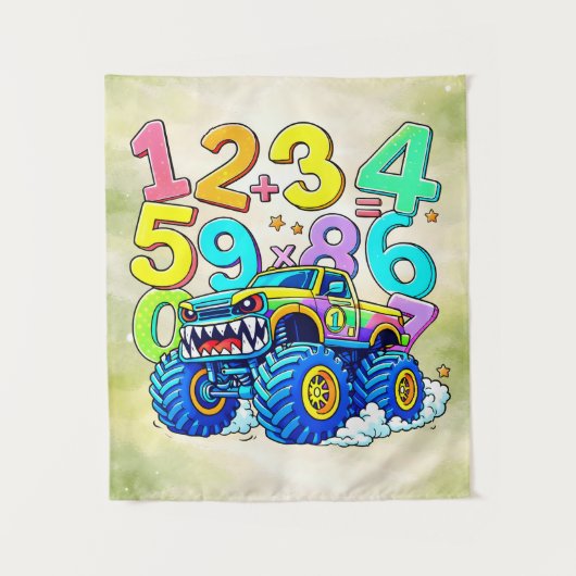 Nummerntag-Monstertruck-Mathesign-Design Wandteppich (Vorderseite)