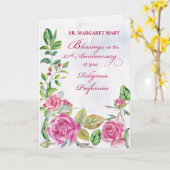 Nun, 35. Jahrestag der religiösen Beruf Pink Karte (Gelbe Blume)