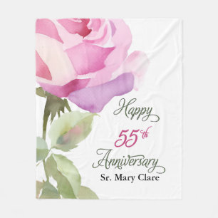 Nun 55th Anniversary Jubiläums Custom Name Pink Ro Fleecedecke