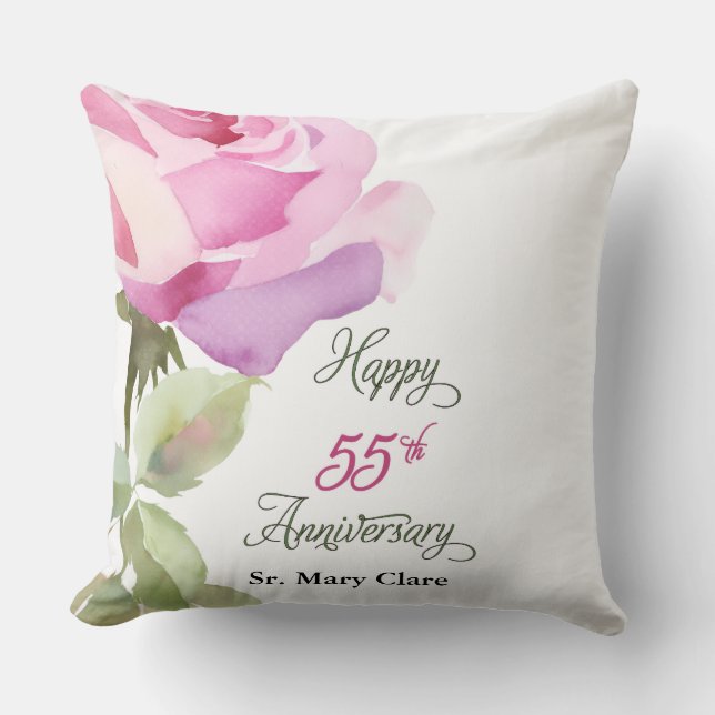 Nun 55th Anniversary Jubilee Custom Name Pink Rose Kissen (Vorderseite)