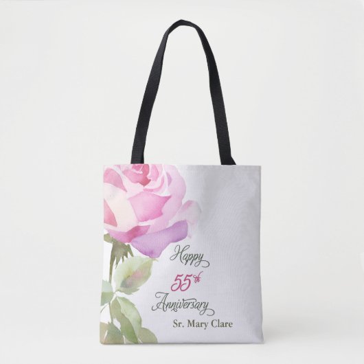 Nun 55th Anniversary Jubilee Custom Name Pink Rose Tasche (Vorderseite)