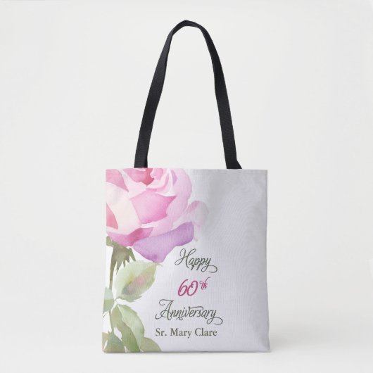 Nun 60th Anniversary Jubilee Custom Name Pink Rose Tasche (Vorderseite)