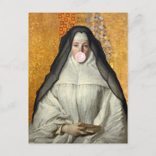 Nun blasen Sie ein rosa Kaugummi Postkarte