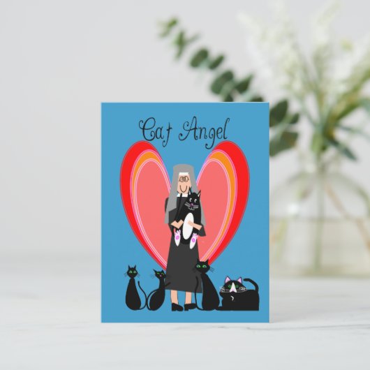 Nun Cat Angel Art Geschenke Postkarte (Stehend Vorderseite)