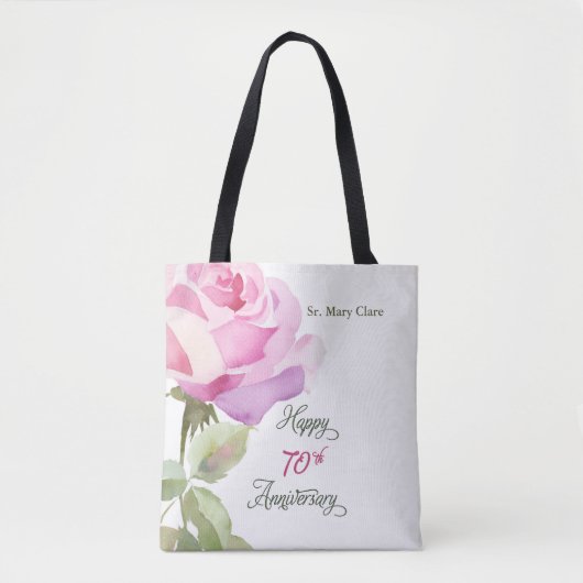 Nun Custom Name 70th Anniversary Jubiläumsrose Tasche (Vorderseite)