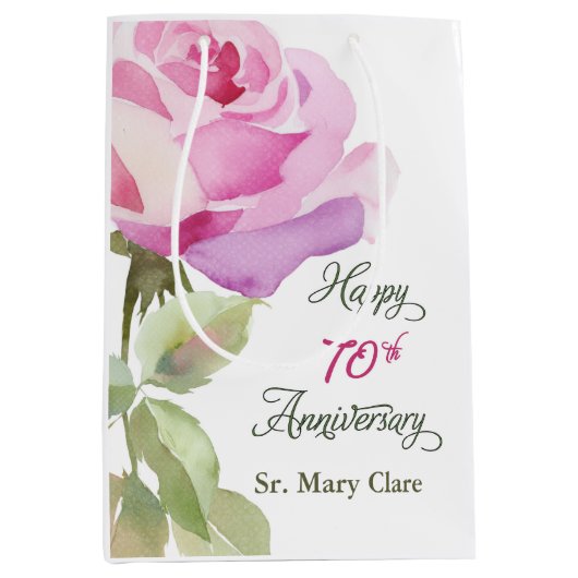 Nun Custom Name 70th Anniversary Jubilee Rose Mittlere Geschenktüte (Vorderseite)
