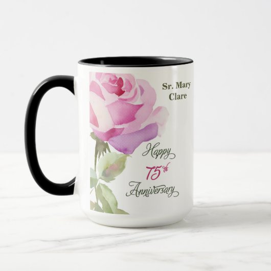 Nun Custom Name 75th Anniversary Pink Rose Tasse (Links)