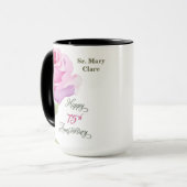 Nun Custom Name 75th Anniversary Pink Rose Tasse (Vorderseite Links)