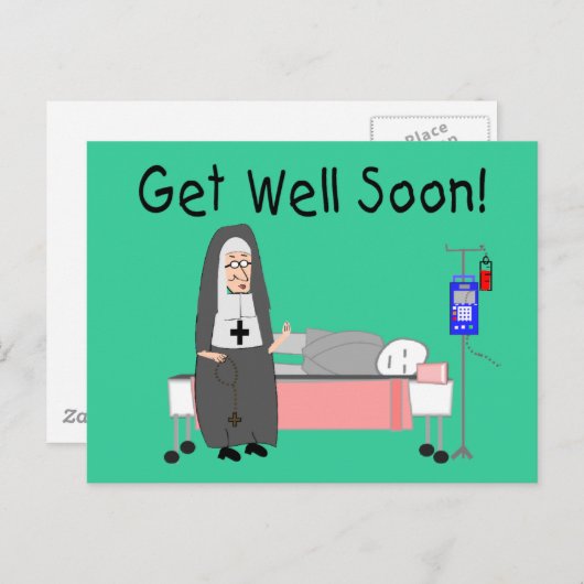 Nun "Get Well-bald-Card" Postkarte (Vorne/Hinten)