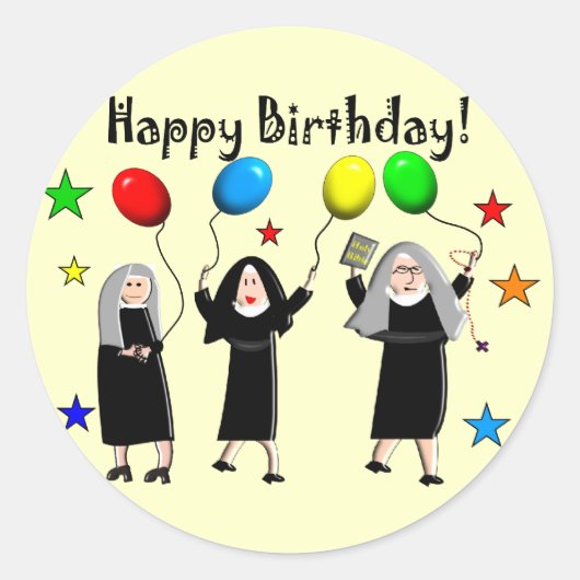 Nun Happy Birthday Cards & Gifts Runder Aufkleber (Vorderseite)
