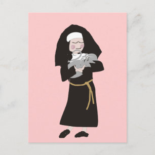 Nun Holding Gray Cat Geschenke Postkarte