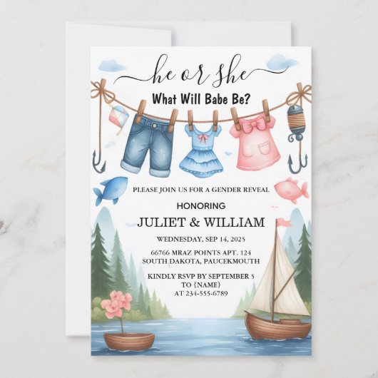 Nun, Hook Bait Fun Wood Fish Gender-Bericht Einladung (Vorderseite)