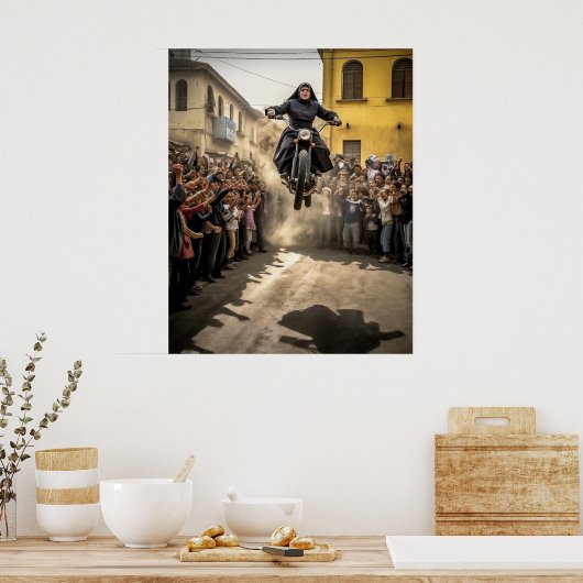Nun Jumping Motorcycle Poster (Küche)