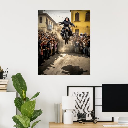Nun Jumping Motorcycle Poster (Heimbüro)