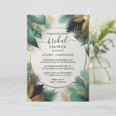 Nun Palm Tree Beach Green und Gold Brautparty Einladung (Stehend Vorderseite)