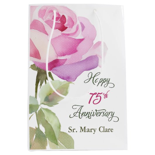 Nun Personalize 75th Anniversary Pink Rose Mittlere Geschenktüte (Vorderseite)